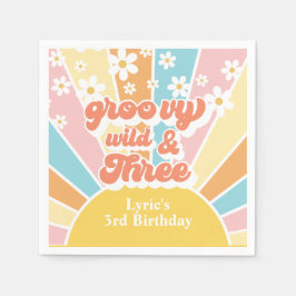 サンシャインレトロデイジー3歳の誕生日 スタンダードカクテルナプキン