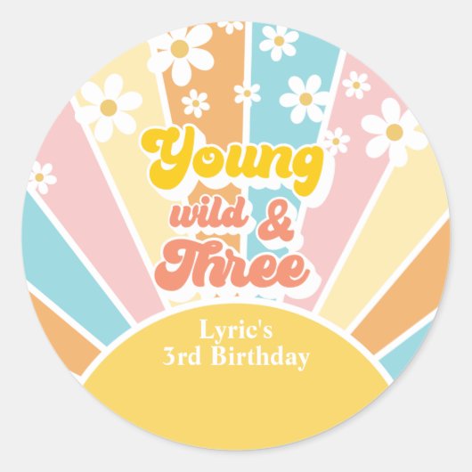 サンシャインレトロデイジー3歳の誕生日 ラウンドシール (正面)