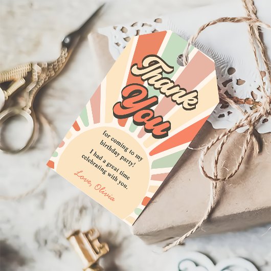 サンシャインレトロレインボーバースデーパーティー ギフトタグ
