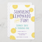 サンシャインレモネードアンドおもしろい子供の誕生日パーティー 招待状 (正面/裏面)