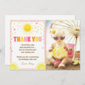 サンシャインレモネード誕生日サンキューカード 招待状 (正面/裏面)