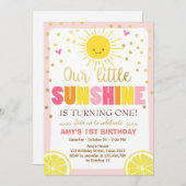 サンシャインレモネード誕生日招待ピンクレモンズ 招待状 (正面/裏面)