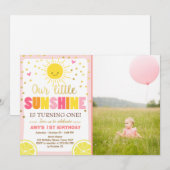 サンシャインレモネード誕生日招待ピンクレモンズ 招待状 (正面/裏面)