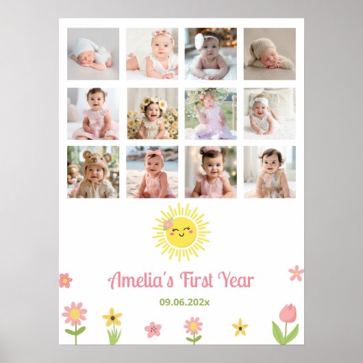 サンシャインワイルドフラワー誕生日フォトマイルストーン ポスター (正面)