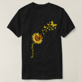 サンシャインヴィンテージヒマワリと蝶(昆虫)オオカバマダラ、モナーク Tシャツ (デザイン正面)
