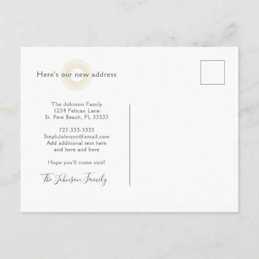 サンシャイン州は私たちの新しいホームパームツリーズビーチ 案内ポストカード (裏面)