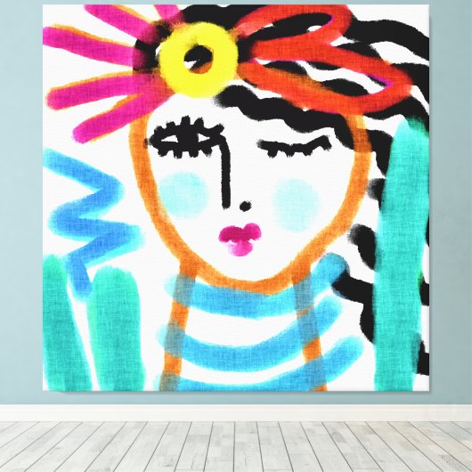 サンシャイン抽象芸術デジタルポートレートの女性 キャンバスプリント (インサイチュ (ウッドフロア))