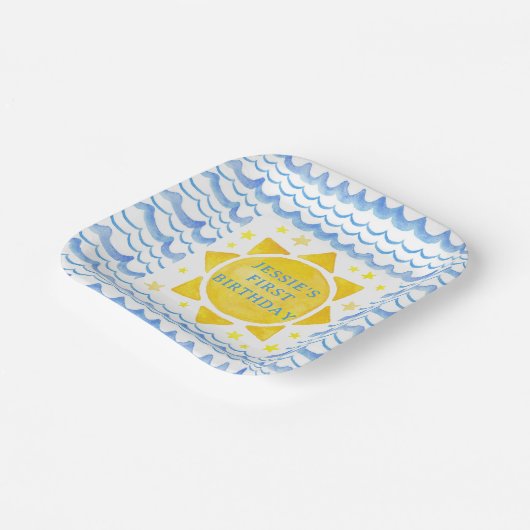サンシャイン海&スターズ1st誕生日紙プレート- ペーパープレート (傾斜あり)