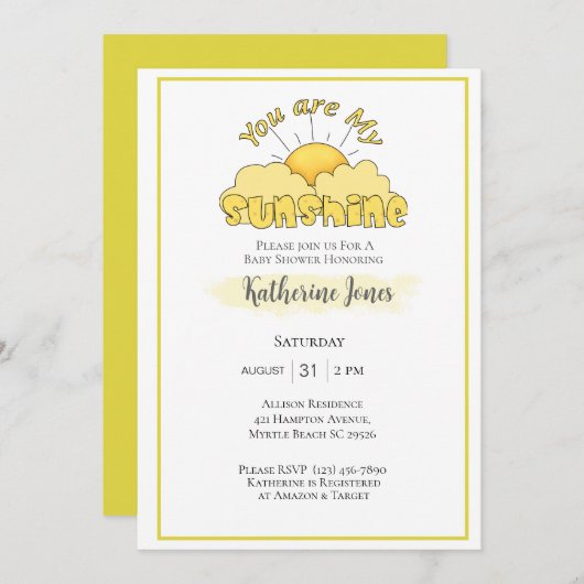 サンシャイン男女兼用キュートサンベビーシャワー 招待状 (正面/裏面)