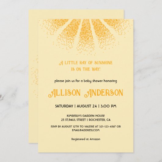 サンシャイン男女兼用ベビーシャワー 招待状 (正面/裏面)