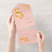 サンシャイン結婚タイポグラフィズピンク/バターID1048 オールインワン招待状 (貼ってはがせる)