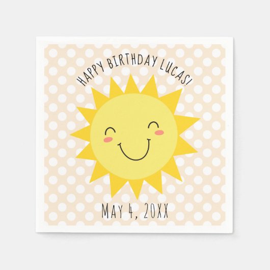 サンシャイン顔ハッピーバースデーパーティー スタンダードカクテルナプキン (正面)