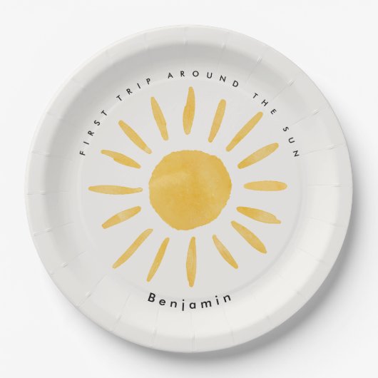 サンシャイン1誕生日の水のカラー太陽 ペーパープレート (正面)