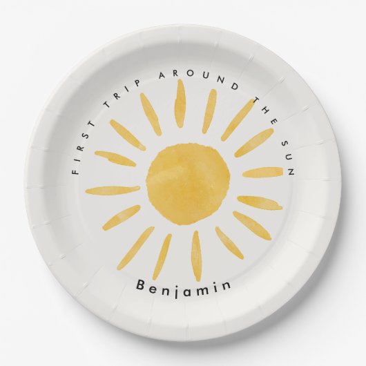 サンシャイン1誕生日の水のカラー太陽 ペーパープレート (正面)