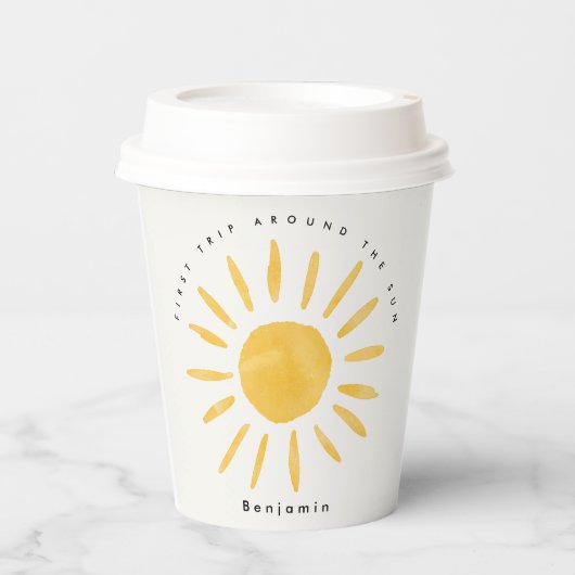 サンシャイン1誕生日の水のカラー太陽 紙コップ (正面)