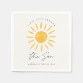 サンシャイン1誕生日ウォーターカラーサンイエロモダンー スタンダードカクテルナプキン (正面)