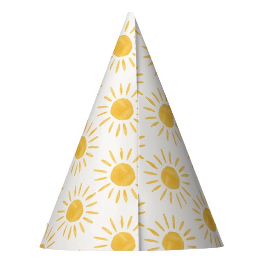 サンシャイン1誕生日ウォーターカラーサンイエロモダンー パーティーハット (裏面)