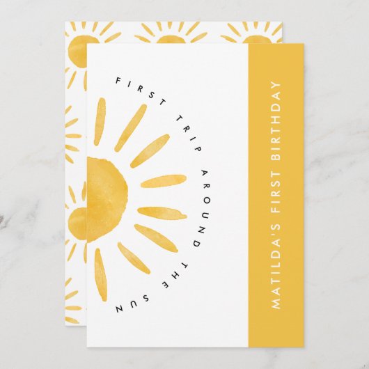 サンシャイン1誕生日ウォーターカラーサンイエロモダンー 招待状 (正面/裏面)