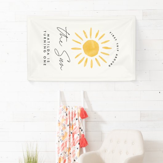 サンシャイン1誕生日ウォーターカラーサンイエロモダンー 横断幕 (インサイチュ)