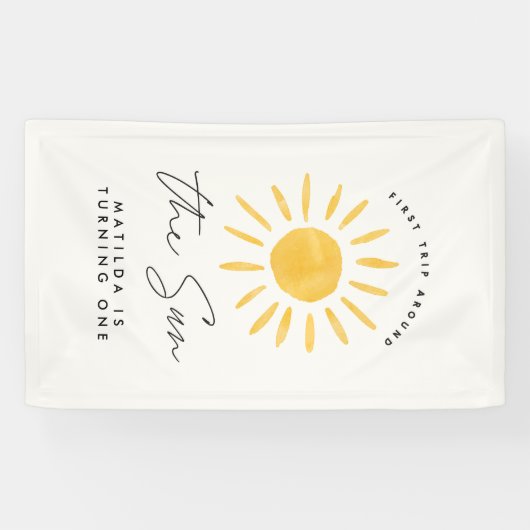 サンシャイン1誕生日ウォーターカラーサンイエロモダンー 横断幕 (横)