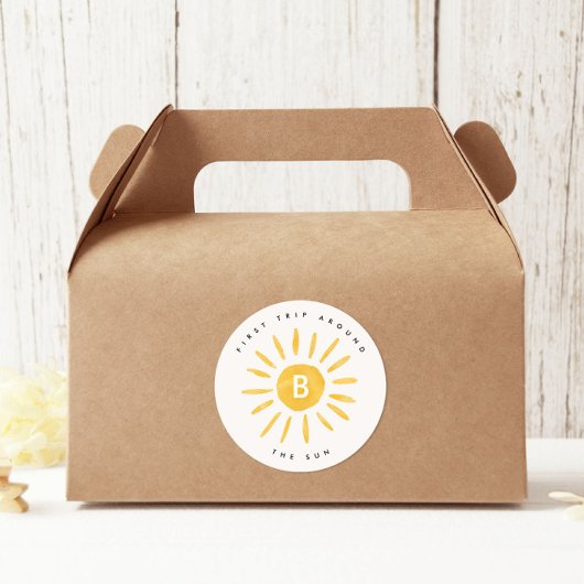 サンシャイン1誕生日ウォーターカラーサンモノグラム ラウンドシール