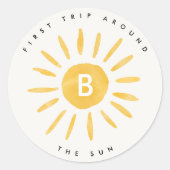 サンシャイン1誕生日ウォーターカラーサンモノグラム ラウンドシール (正面)