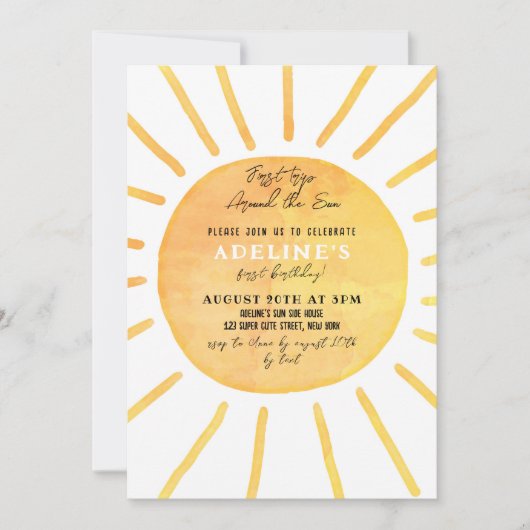 サンシャイン1stバースデーのまわりにタウォーター色ザ日 招待状 (正面)