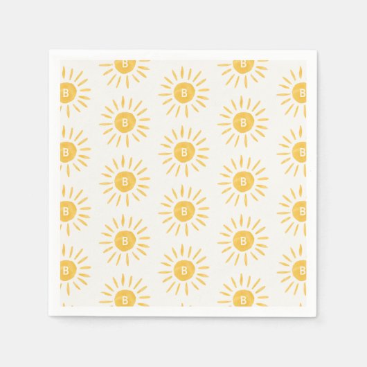 サンシャイン1stバースデーウォーターカラーサンイニシャル スタンダードカクテルナプキン (正面)