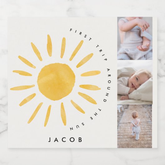 サンシャイン1th誕生日の水の色の太陽の数々の写真 スパークリングワインラベル (シングルラベル)