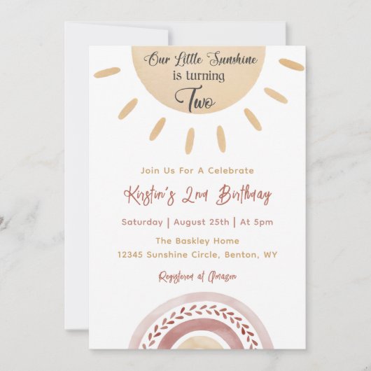 サンシャイン2nd誕生日わたしたちの小さな太陽の光 招待状 (正面)