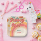 サンシャイン70sレトロなグルービーデイジー花の誕生日パ ペーパープレート (パーティー)