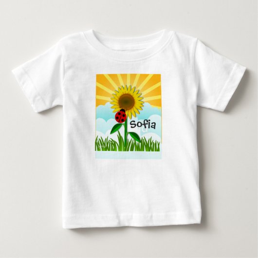 サンシャイン&ひまわりTシャツに赤ちゃんの名前を追加 ベビーTシャツ (正面)
