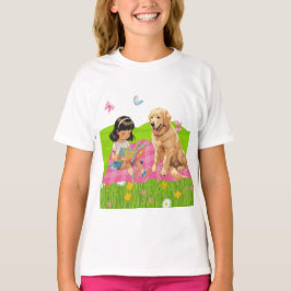 サンシャイン・アンド・ストーリータイム – 女の子と犬 Tシャツ