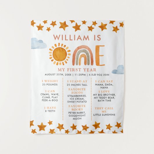 サンシャイン アンド レインボー 1歳の誕生日マイルストーン ボード タペストリー (正面)