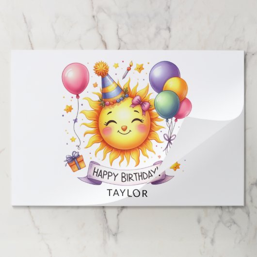 サンシャイン カスタム ネーム ハッピー バースデー ペーパー プレイスマット (折り畳み)