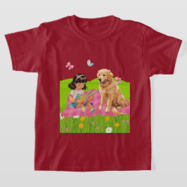 サンシャイン&ストーリータイム – 少女と彼女の犬 Tシャツ