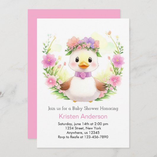 サンシャイン、スマイル&ダクリングスベビーガールシャワー 招待状 (正面/裏面)