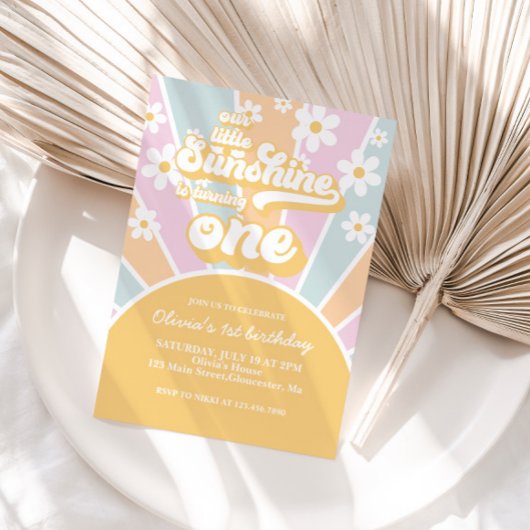 サンシャイン ダイジー ボヘミアンフラワーパステル1歳の誕生日 招待状