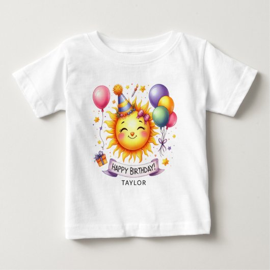 サンシャイン ハッピー バースデー 名前入り ベビーTシャツ (正面)