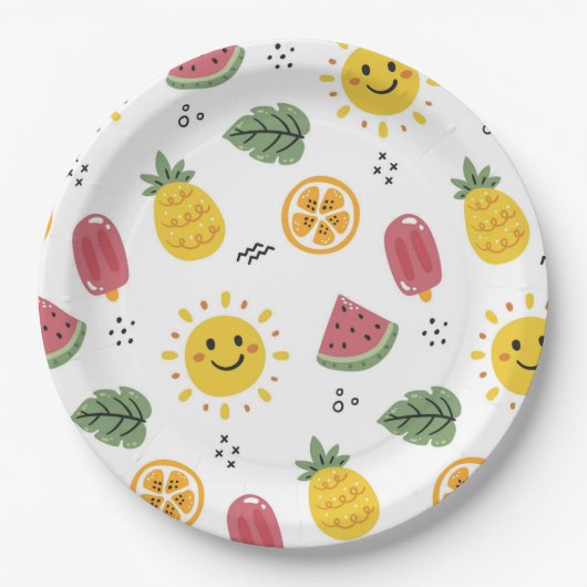 サンシャイン、パイナップル、スイカ、オレンジ ペーパープレート (正面)