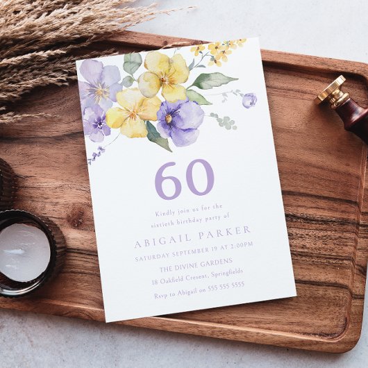 サンシャイン&ラベンダーパープル60th誕生日パーティー 招待状