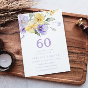 サンシャイン＆ラベンダー パープル 60歳の誕生日パーティー 招待状