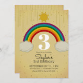 サンシャイン レインボー イエロー ゴールド バースデー パーティー 招待状 (正面/裏面)