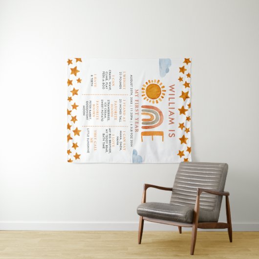 サンシャイン&レインボー 1歳誕生日マイルストーンボード タペストリー (インサイチュ(横))