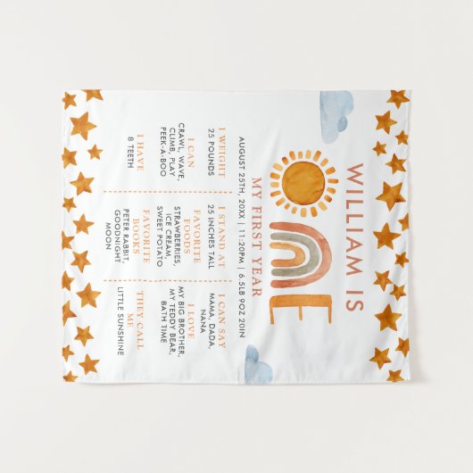 サンシャイン&レインボー 1歳誕生日マイルストーンボード タペストリー (正面(横))