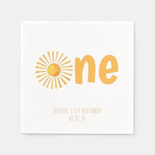 サンシャイン 1歳の誕生日パーティー スタンダードカクテルナプキン (正面)