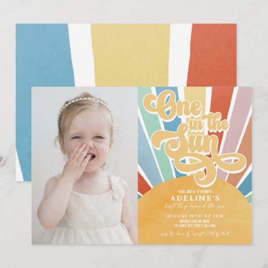 サンシャイン 1歳の誕生日 ボーホー ワン イン ザ サン 写真 招待状 (正面/裏面)