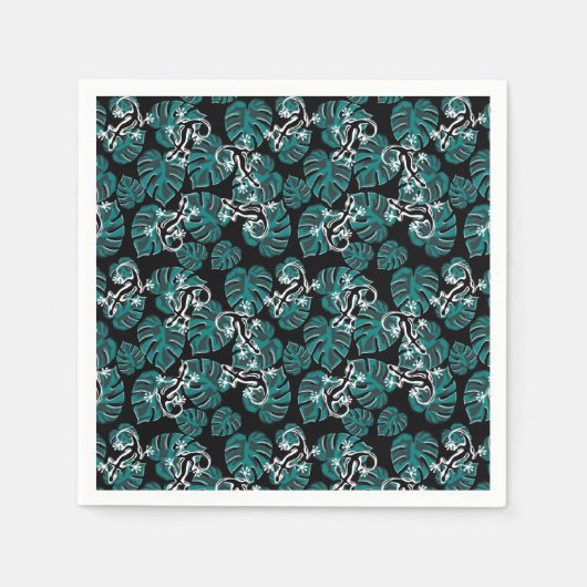 サンショウウオとグリーンリーフパターン スタンダードカクテルナプキン (正面)