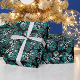 サンショウウオとグリーンリーフパターン ラッピングペーパー