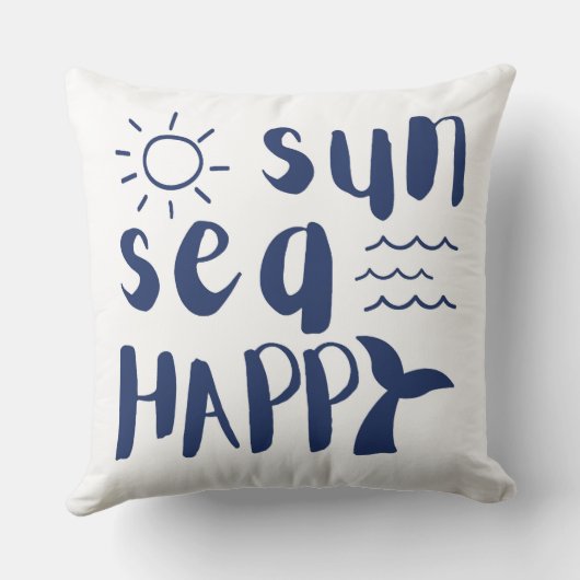 サンシーハッピーホエールウェーブズビーチタイポグラフィ クッション (裏面)